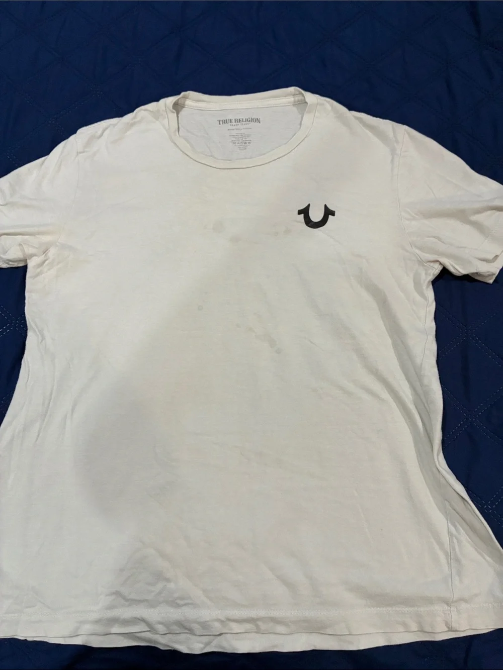 True Religion White Short Sleeve Crew with Black Horseshoe Logo